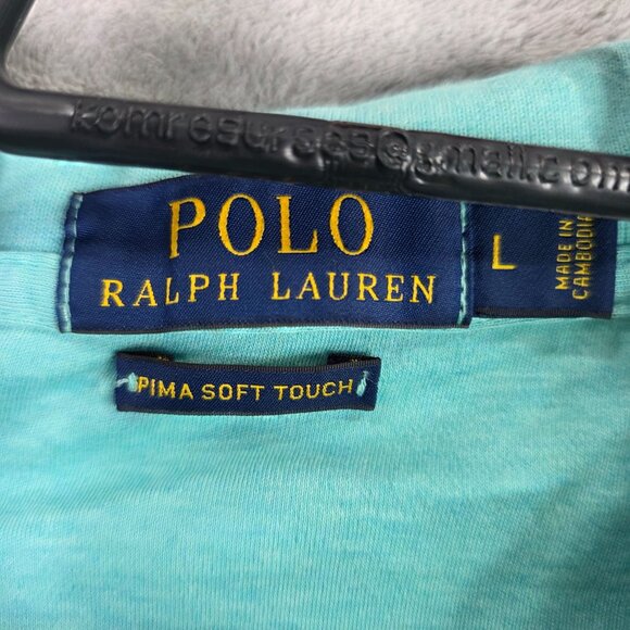 Mens Polo Ralph Lauren Pima Soft Touch Blue Polo Shirt Short Sleeve Cotton L - Picture 3 of 8